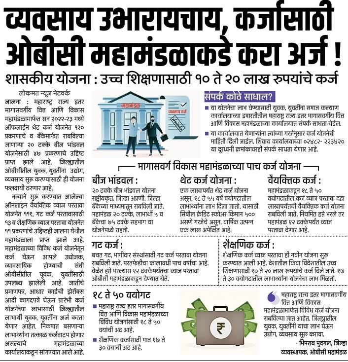 OBC loan scheme | ओबीसी कर्ज योजना